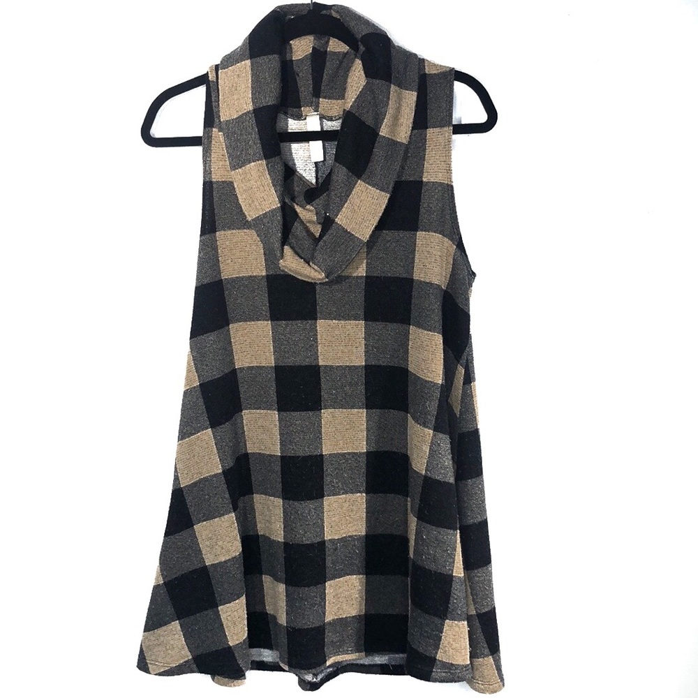 Cowl neck plaid knit tank top dress large